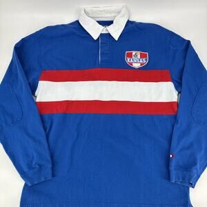 Vintage Kansas Jayhawks Rugby Shirt Men Large Blue Striped Pro Player Sports Y2K